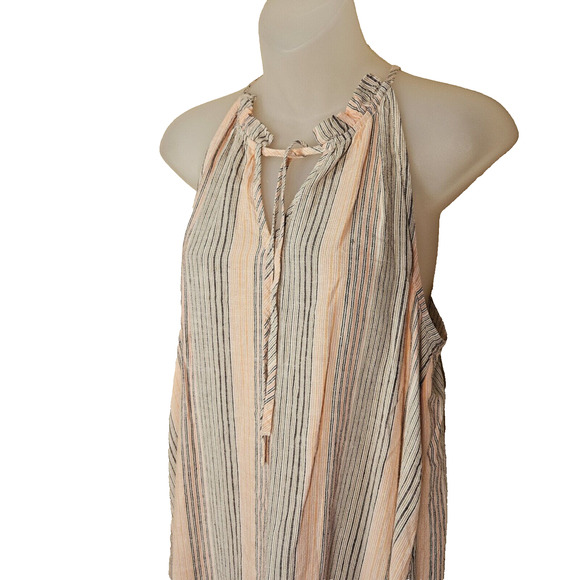 Nine West Linen Tiered Peasant Maxi Dress Halter Striped Cottage Coastal Chic S - Picture 5 of 16
